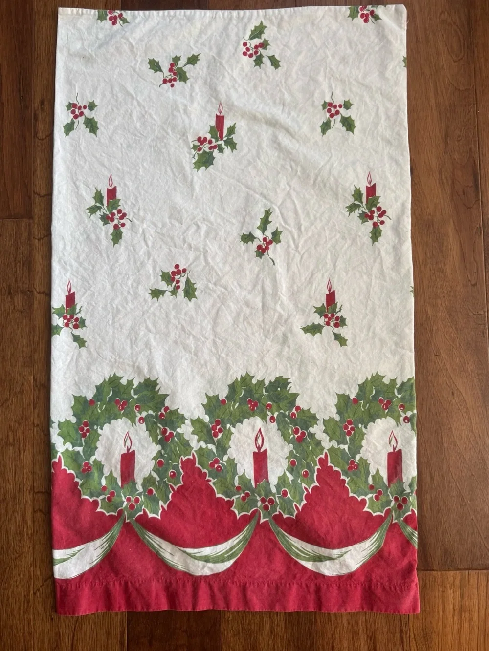 Vintage 1950-1960’s Christmas Cotton Pillowcase - Candles & Holly